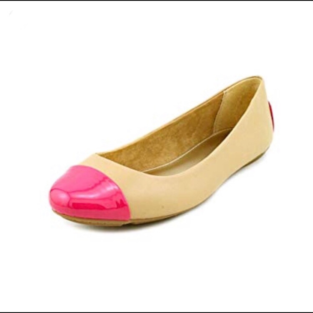 Pink + Tan Alfani Jayda flats with studded heels